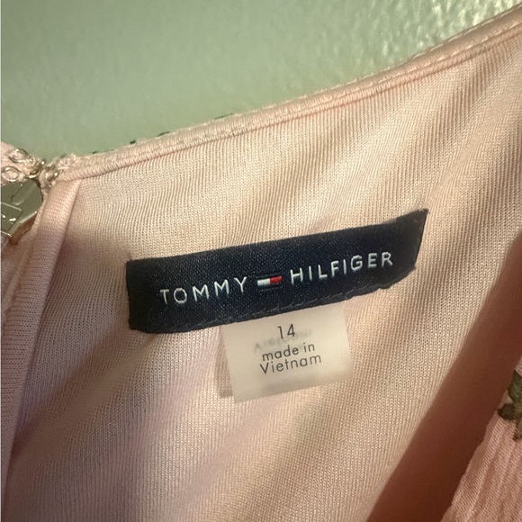 Tommy Hilfiger Floral 3/4 Balloon Sleeve Faux Wrap Dress Womens 14 pink Multi - Picture 14 of 15